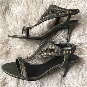 Elizabeth & James green & gold beaded heels